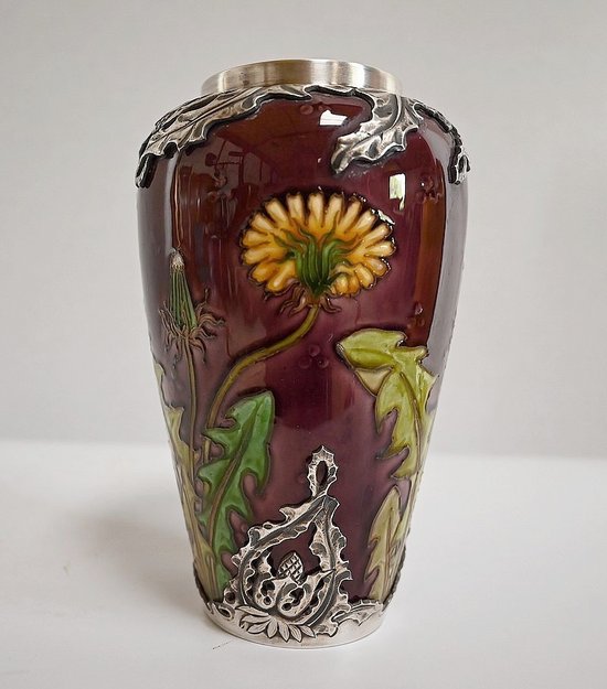 Vaso "Les Pissenlits" in argento e ceramica smaltata, Manufacture de Sèvres, Art Nouveau - Fine XIX secolo