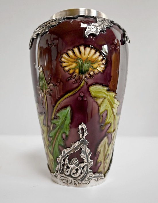 Vaso "Les Pissenlits" in argento e ceramica smaltata, Manufacture de Sèvres, Art Nouveau - Fine XIX secolo