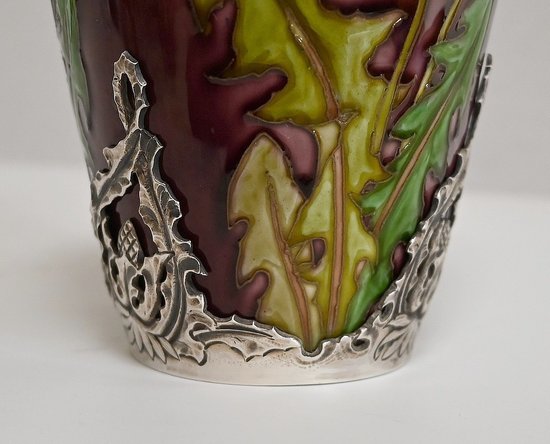 Vaso "Les Pissenlits" in argento e ceramica smaltata, Manufacture de Sèvres, Art Nouveau - Fine XIX secolo