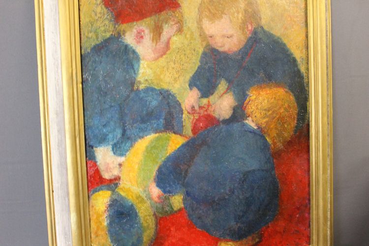 Öl auf Leinwand, Kinder mit Luftballons von Vilma Vrbova Kotrbova