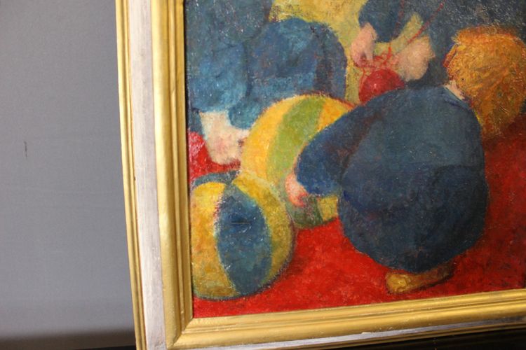 Öl auf Leinwand, Kinder mit Luftballons von Vilma Vrbova Kotrbova