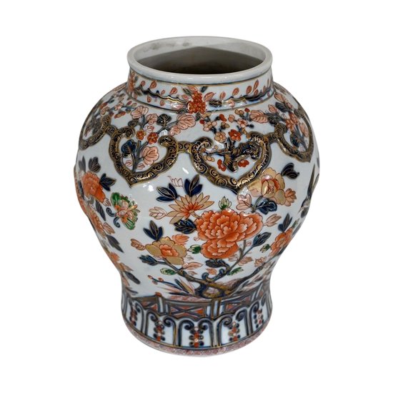 Importante vaso con decorazione Imari, firmato H. Gibot - 1943