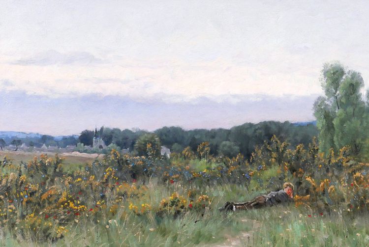 Henri Saintin 1846-1899 Val-Saint-Germain, Essonne, landscape with flowers, Impressionist painting