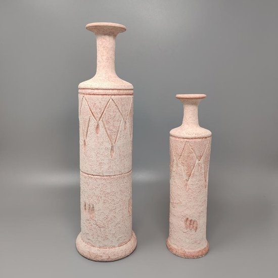 1970 Stunning Pair of Antique Rose Colored Ceramic Vases. Made in Italy