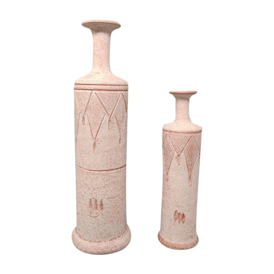 1970 Stunning Pair of Antique Rose Colored Ceramic Vases. Made in Italy