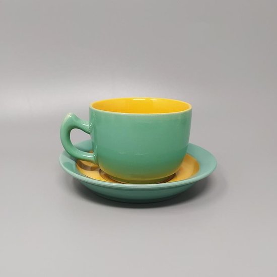 1980 Magnifique service à thé/café vert et jaune en céramique par Naj Oleari. Fabriqué en Italie