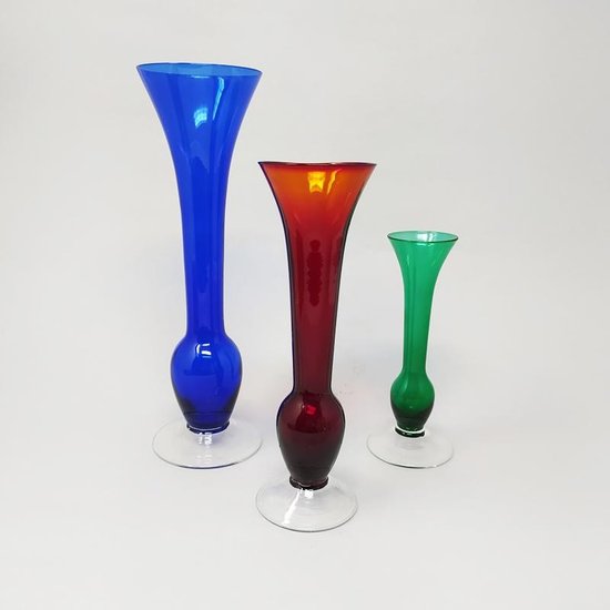 1970 Magnificent Set of 3 Vases by Seguso, in Murano Glass, Made in Italy
