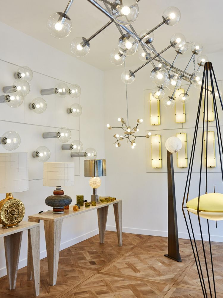 Five-bulb nickel stacking chandelier by Kinkeldey