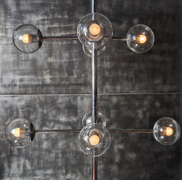 Five-bulb nickel stacking chandelier by Kinkeldey