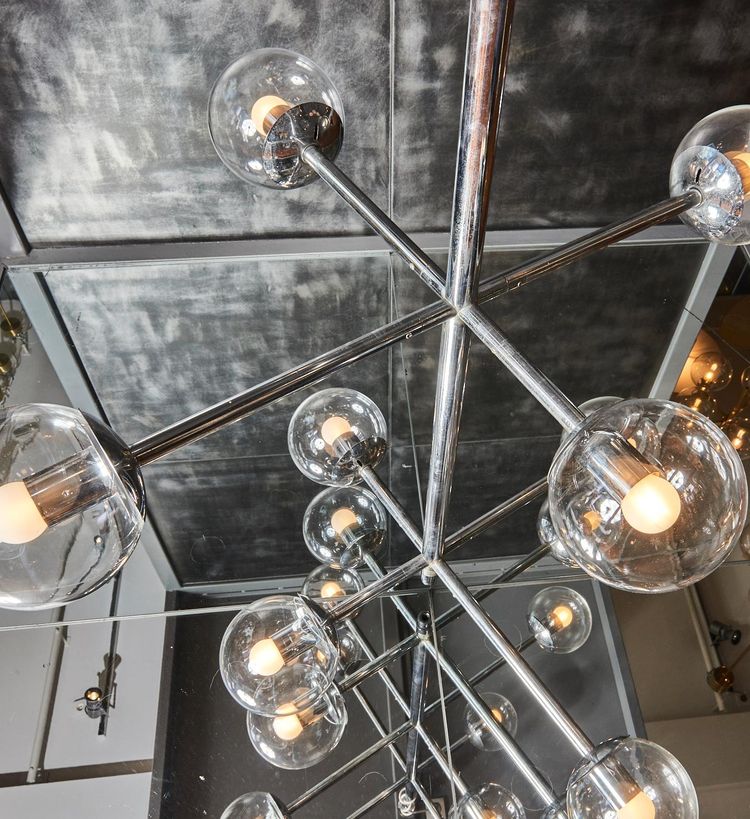 Five-bulb nickel stacking chandelier by Kinkeldey