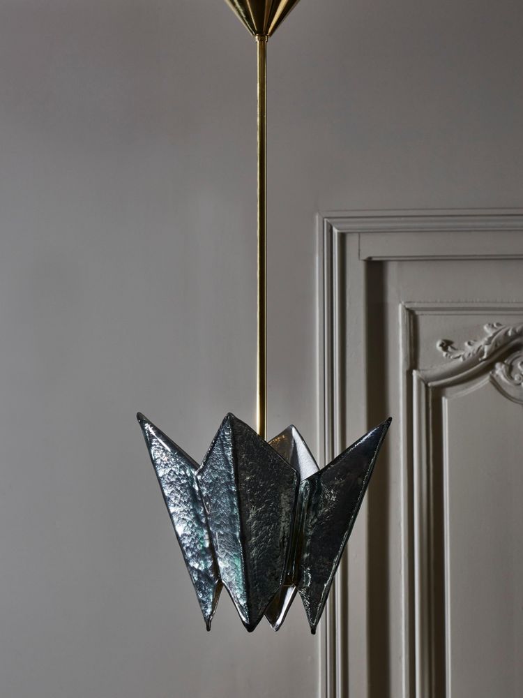 Hanging leaves in folded tinted glass