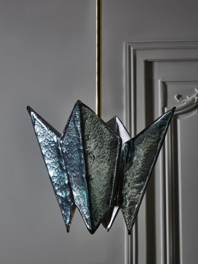 Hanging leaves in folded tinted glass