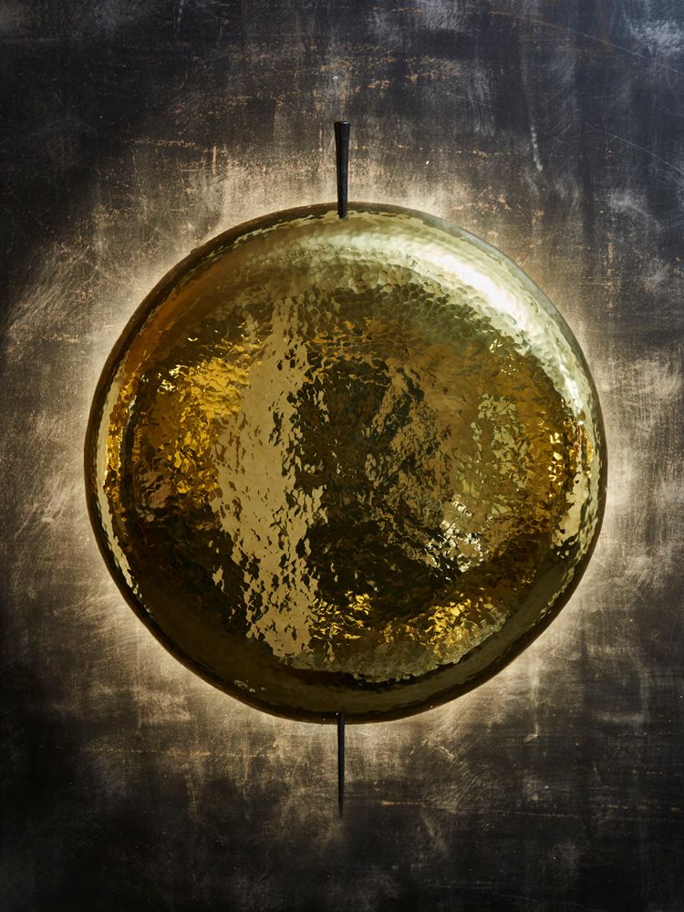 Helios wall sconces in brass and iron by Alexandre Taveau