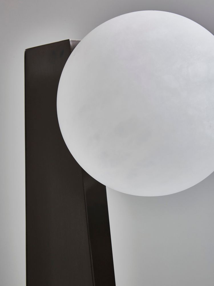 Glustin asymmetrical table lamps in brass with alabaster globe