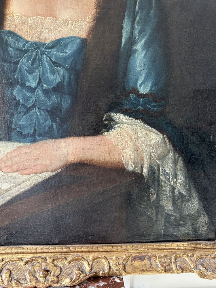 French school of the 18th century. Oil on canvas "La jeune femme à la lettre" (Young woman with a letter)