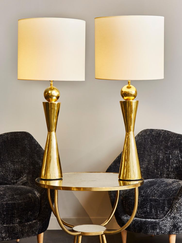 Pair of gold-leaf-covered plaster desk lamps