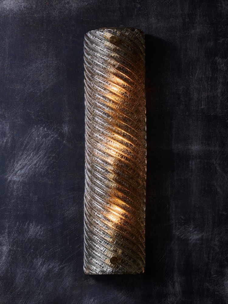 Wall lights in smoked and grooved Murano glass