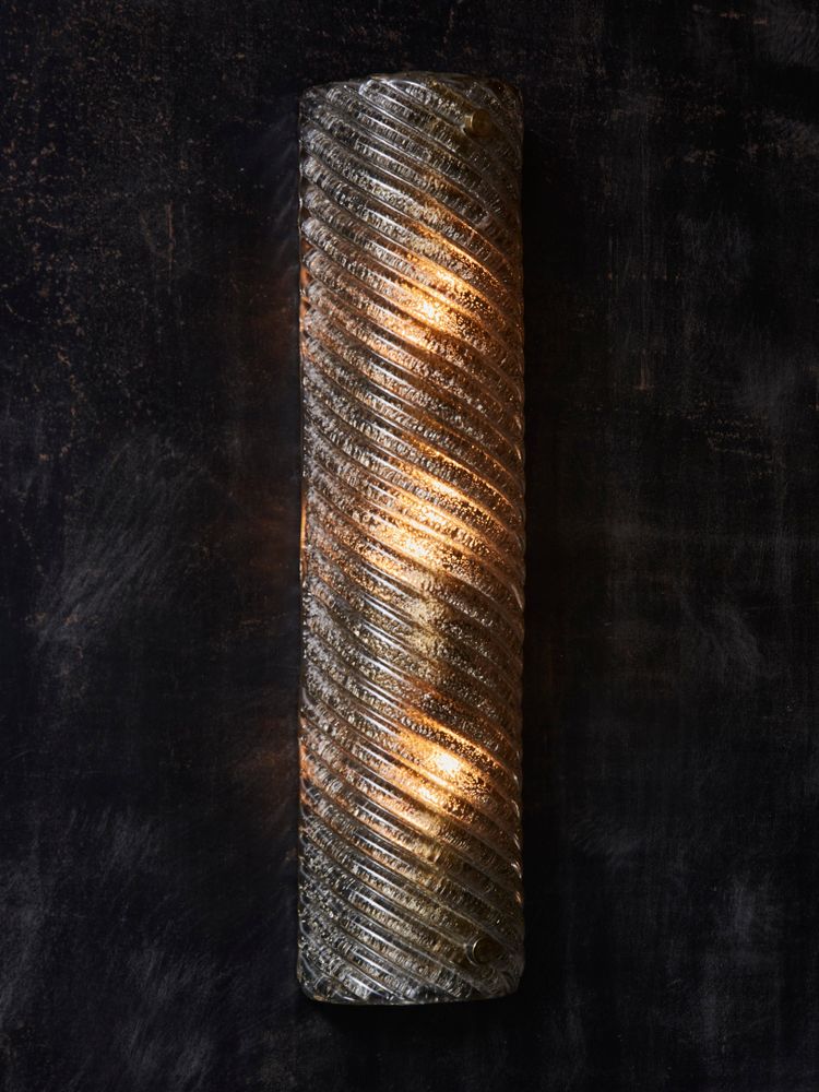 Wall lights in smoked and grooved Murano glass