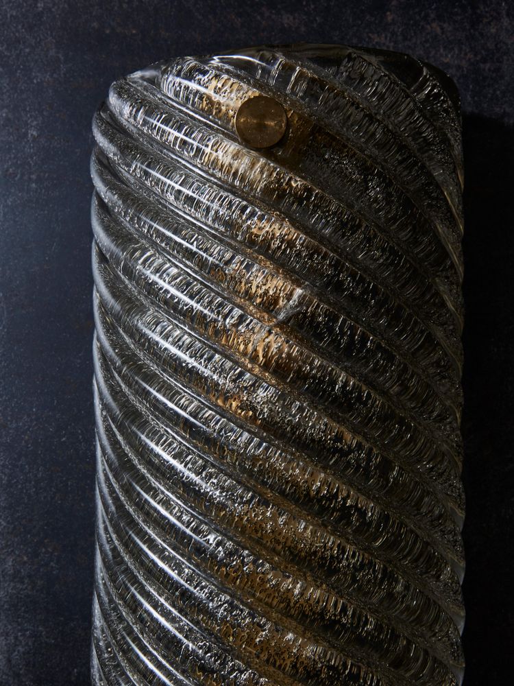 Wall lights in smoked and grooved Murano glass
