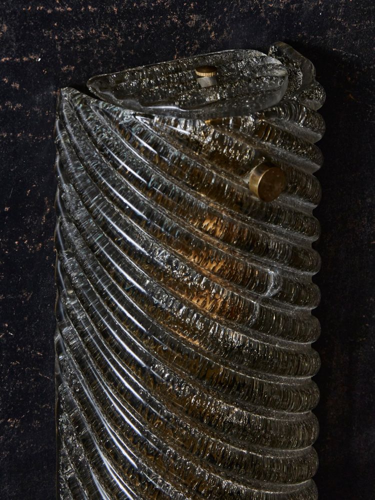 Wall lights in smoked and grooved Murano glass