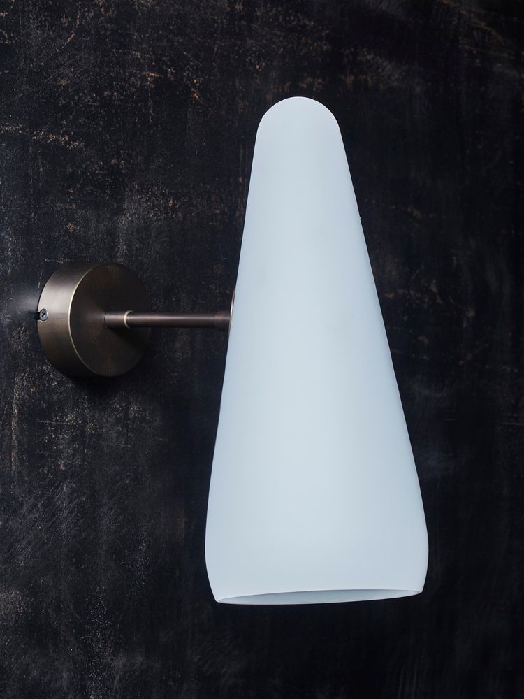 Pair of Opaline Glass Cone and Brass Wall Sconces