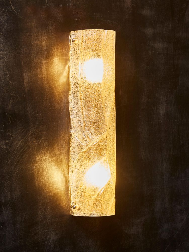 Small wall sconces in gold-speckled Murano glass