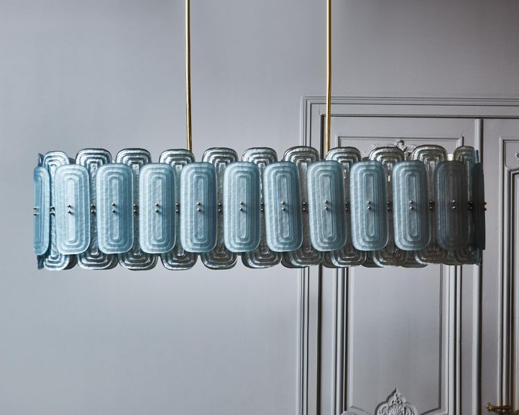 Langer Kronleuchter aus Muranoglas teal