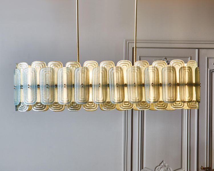 Langer Kronleuchter aus Muranoglas teal