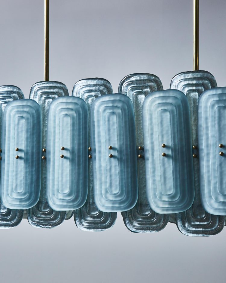 Langer Kronleuchter aus Muranoglas teal