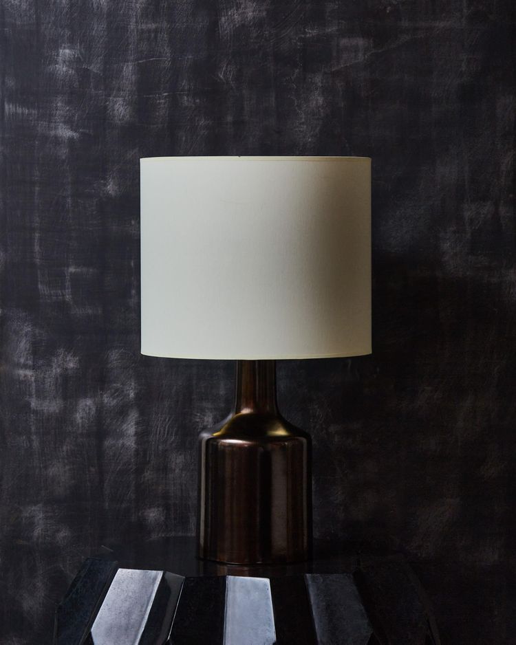 Vintage desk lamp in dark glazed ceramic