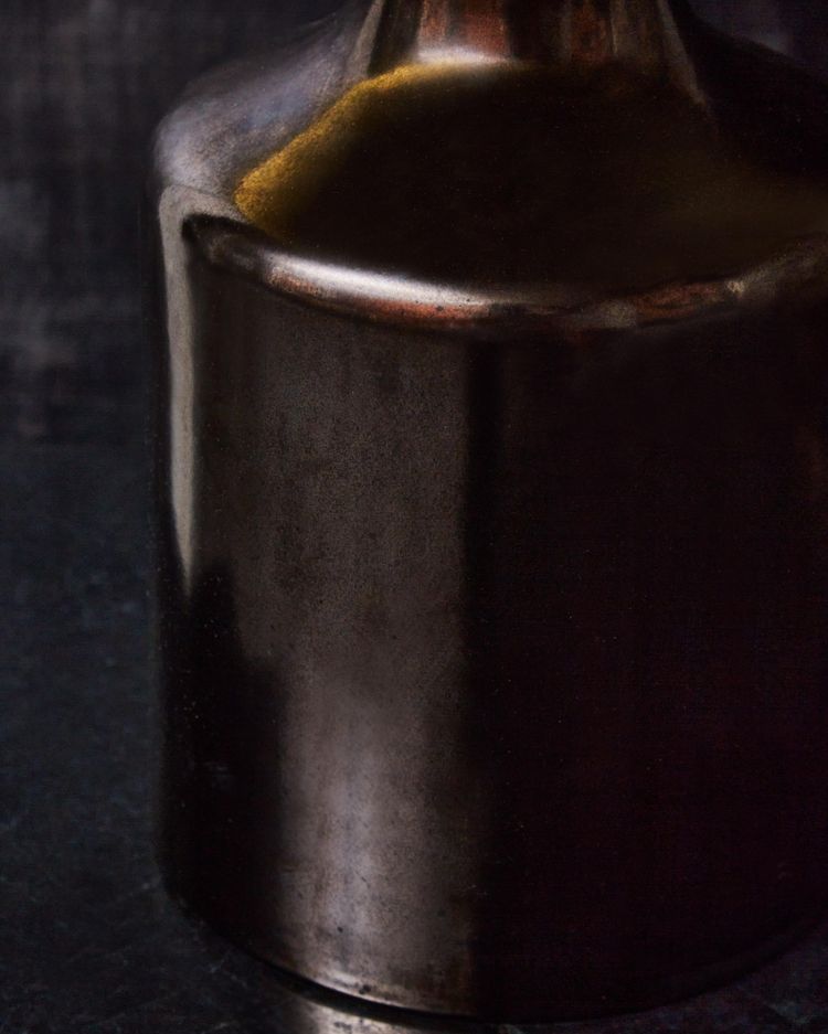 Vintage desk lamp in dark glazed ceramic