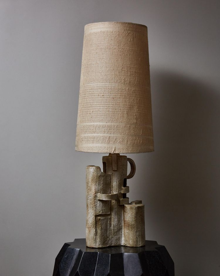 Important glazed ceramic desk lamp by Marius Bessone