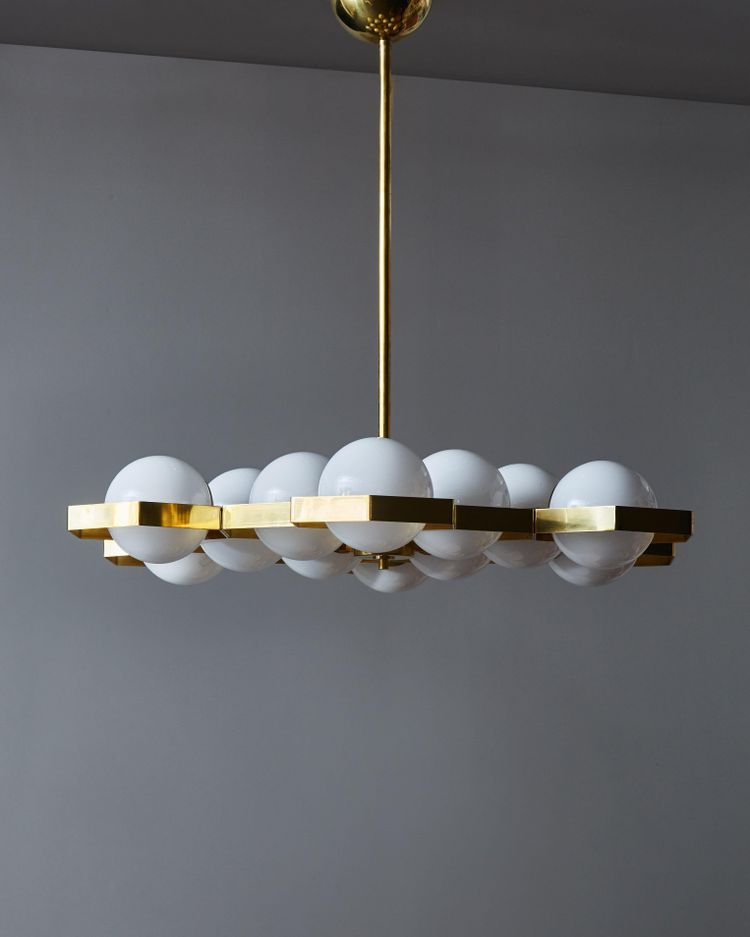 Lustre en laiton et verre en nid d'abeille