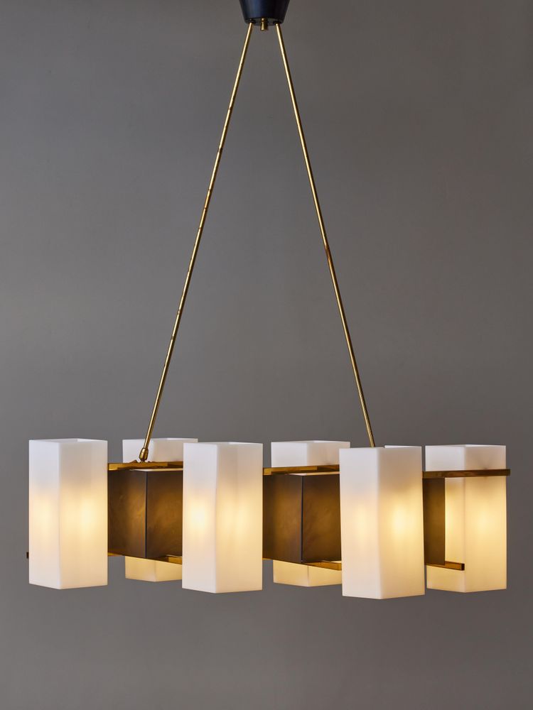 Brass and Plexiglas chandelier by Stilux