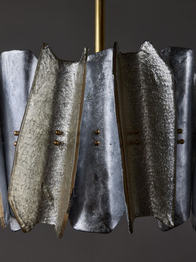 Round chandelier in champagne and silver Murano glass