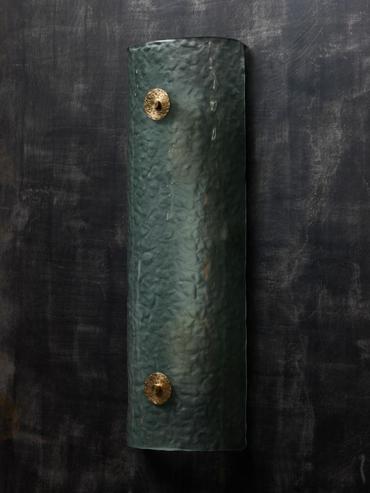 Teal Murano wall light with brass accents