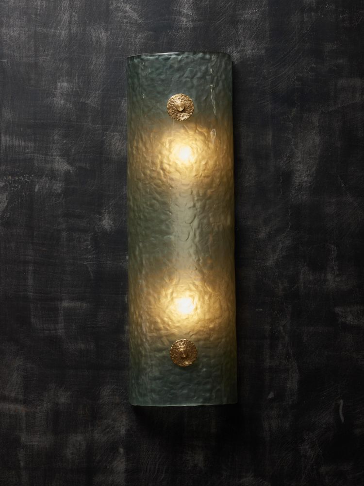 Teal Murano wall light with brass accents