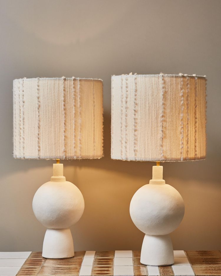 Pair of round plaster table lamps