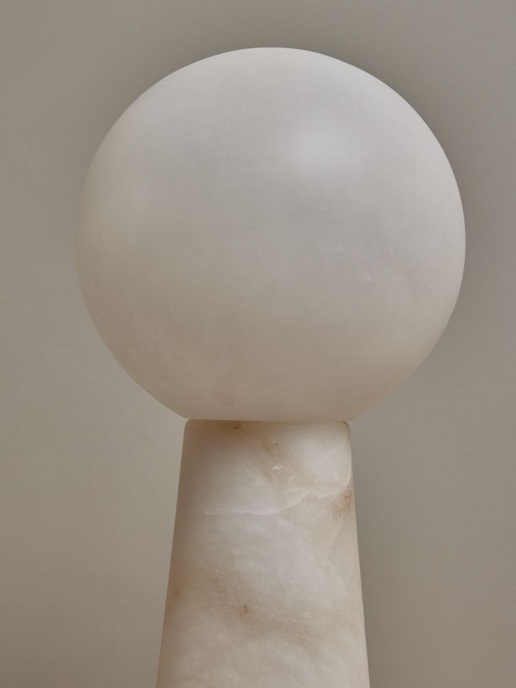 Pair of large alabaster conical table lamps with globes