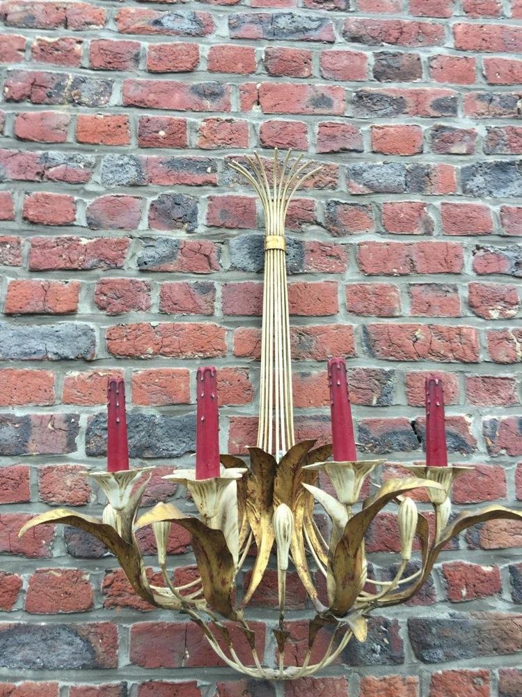 Pair of Large Art Deco Wall Sconces, in Lacquered Metal, Circa 1940