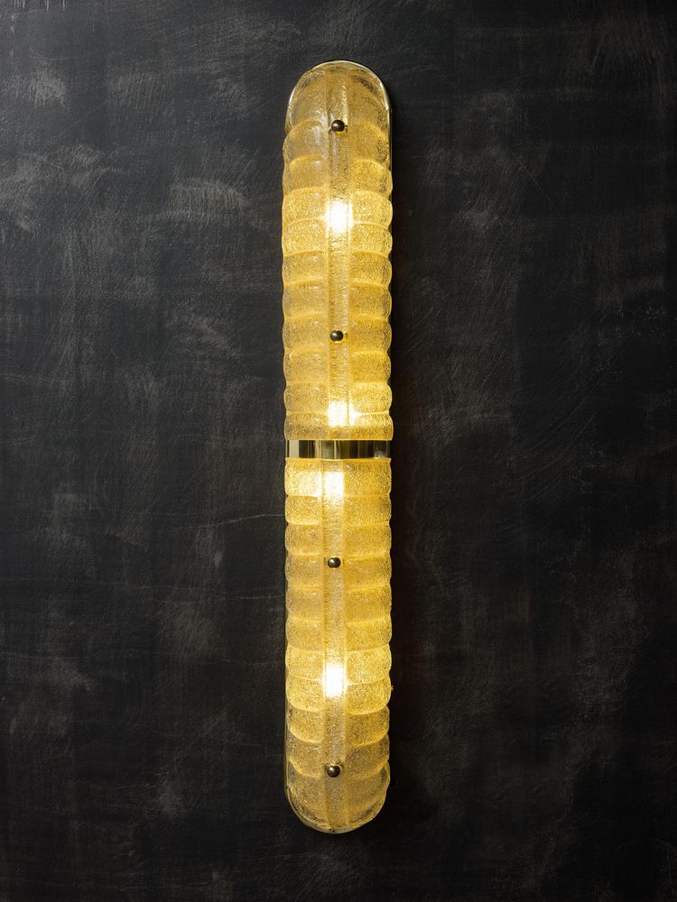 Applique da parete in ottone tubolare e vetro di Murano