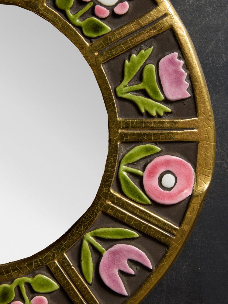 Miroir rond en céramique Mithe Espelt avec décors de fleurs