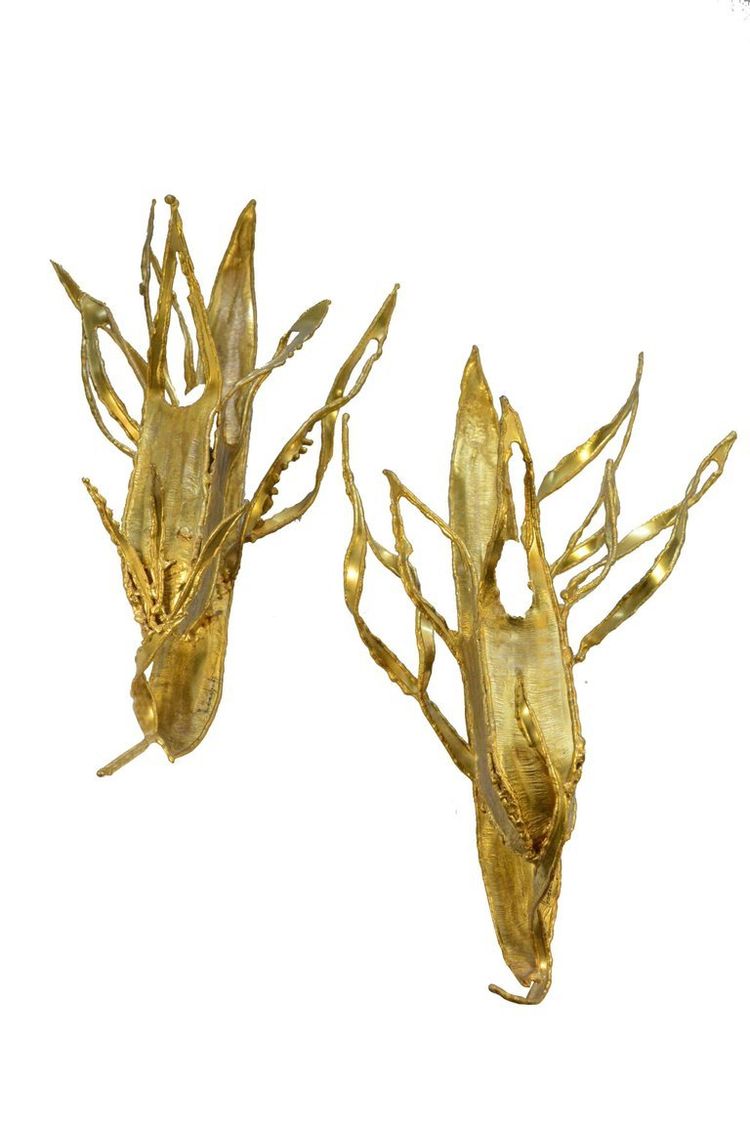 Paul Moerenhout, Pair of Brutalist Brass Sconces Circa 1970