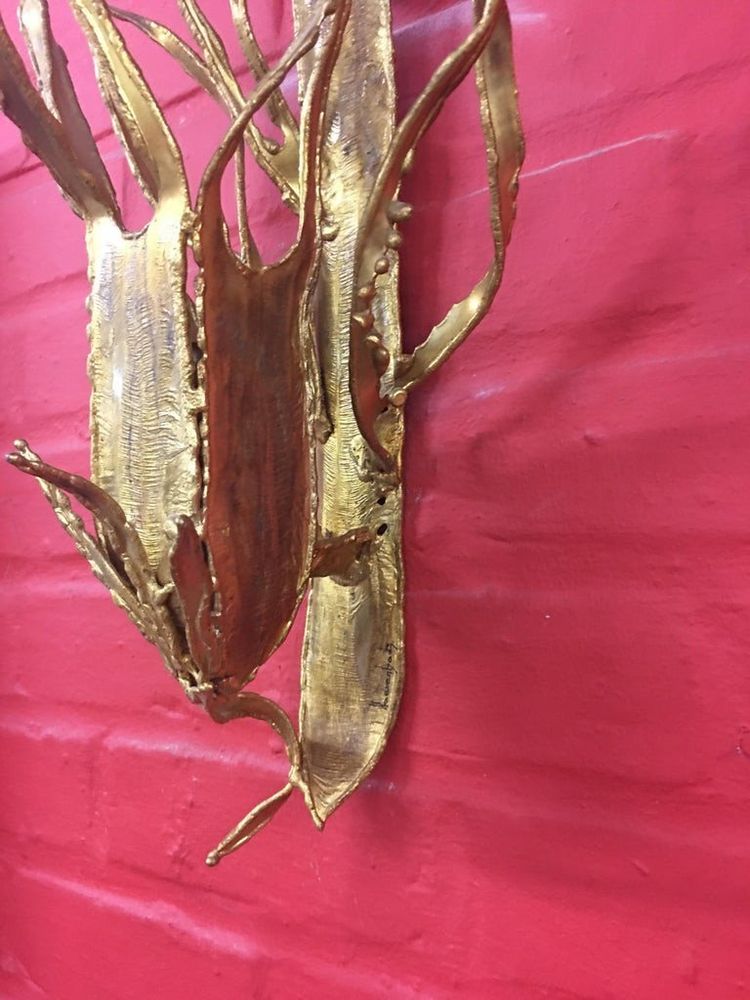 Paul Moerenhout, Pair of Brutalist Brass Sconces Circa 1970
