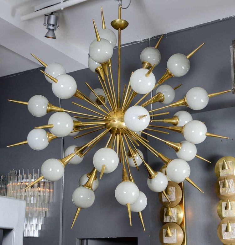 Sputnik-Kronleuchter mit grauen Murano-Glaskugeln