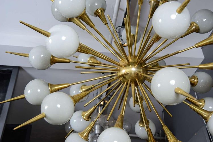 Sputnik-Kronleuchter mit grauen Murano-Glaskugeln