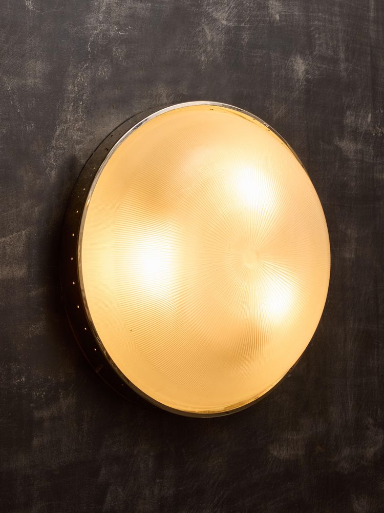 Large Sergio Mazza dome ceiling light in brass and glass