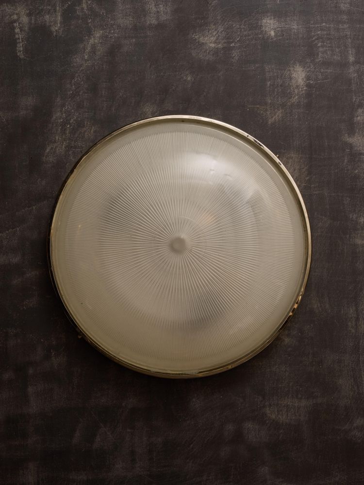 Large Sergio Mazza dome ceiling light in brass and glass