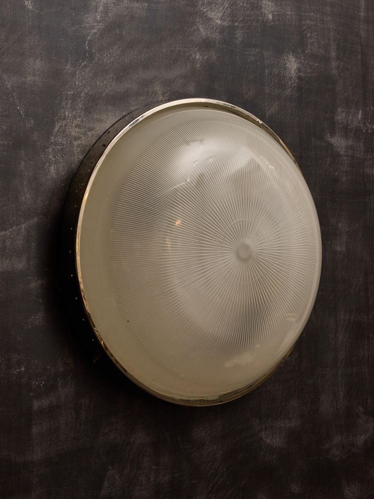 Large Sergio Mazza dome ceiling light in brass and glass