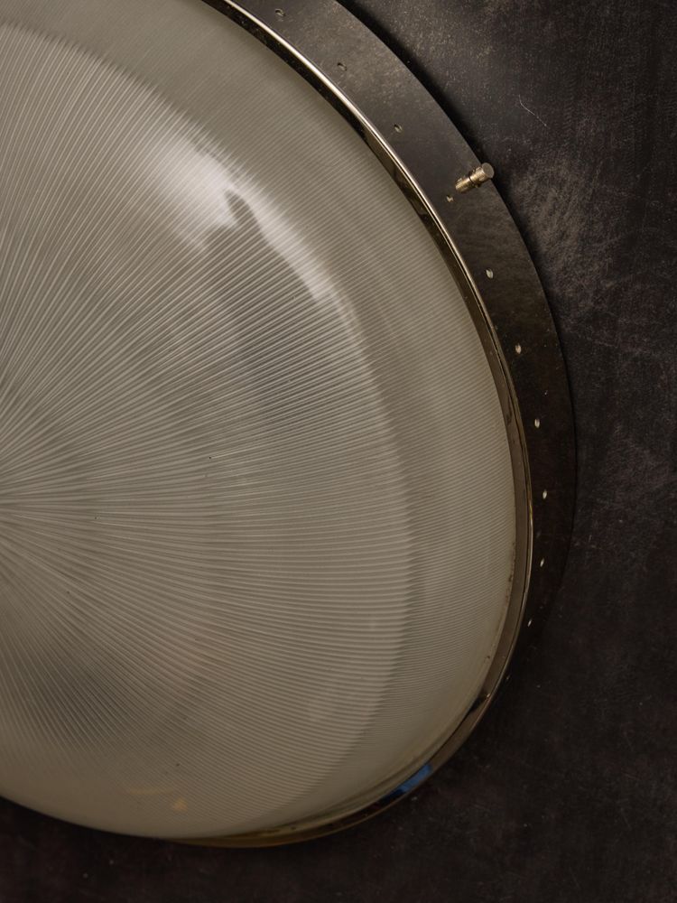 Large Sergio Mazza dome ceiling light in brass and glass